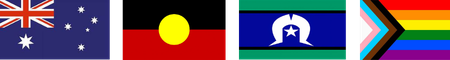 Australian, Aboriginal, Torres Strait Islander and Progress Pride flags