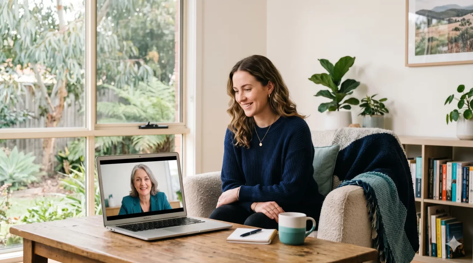 Illustration of a woman at home having a video consultation